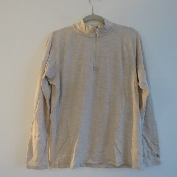 SMARTWOOL Classic Thermal Merino Base Layer 1/4 Zip Top Almond Heather - Size 1X - Picture 2 of 14